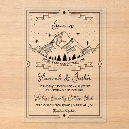 Hand getrokken Rustic Mountain Star hemel bruiloft Acryl Uitnodigingen