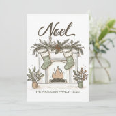 Hand getrokken rustieke open haard Noel Christmas Feestdagenkaart (Staand voorkant)