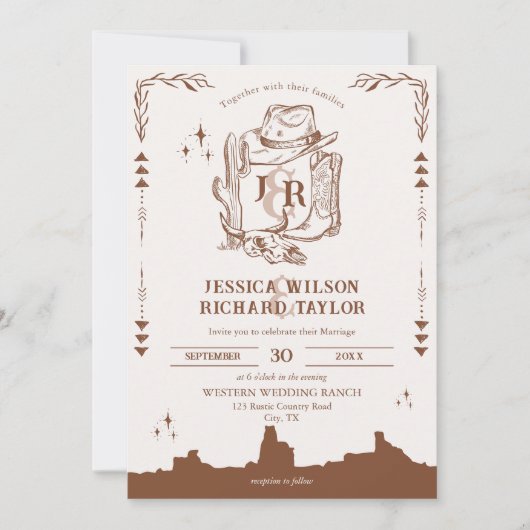 Hand getrokken rustieke Westerne Ranch Cowboy Boot Kaart (Voorkant)