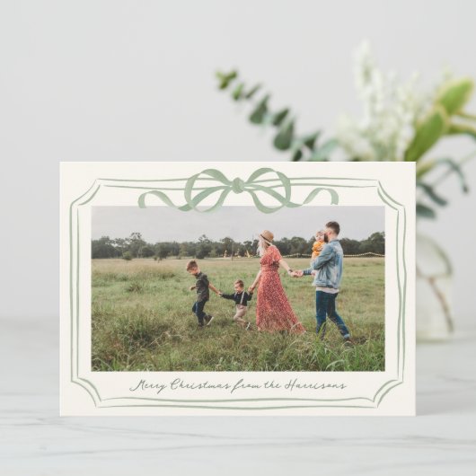 Hand getrokken Sage Green Bow Lijst Feestdagenkaart (Staand voorkant)