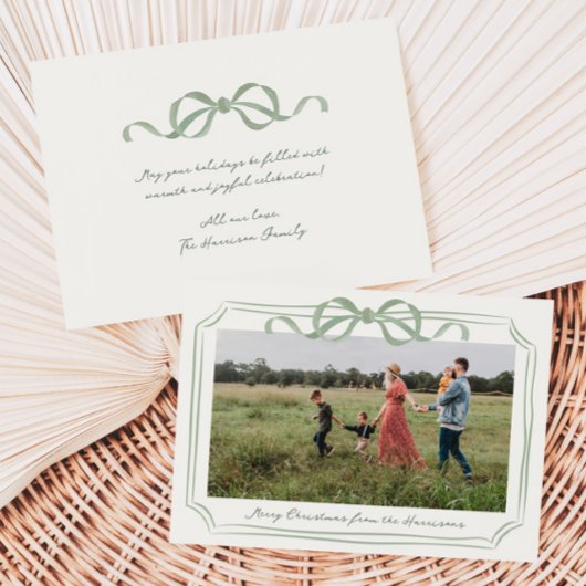 Hand getrokken Sage Green Bow Lijst Feestdagenkaart