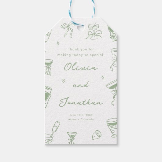 Hand getrokken Sage Green bruiloft Cadeaulabel (Voorkant)