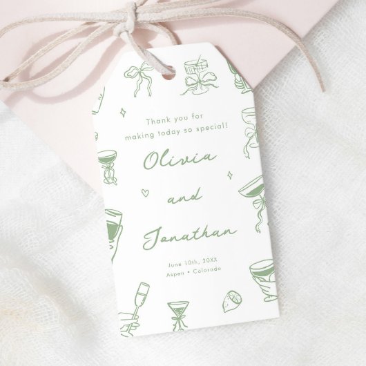 Hand getrokken Sage Green bruiloft Cadeaulabel