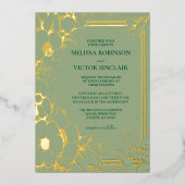 Hand getrokken Sage Green bruiloft Folie Uitnodiging (Voorkant)