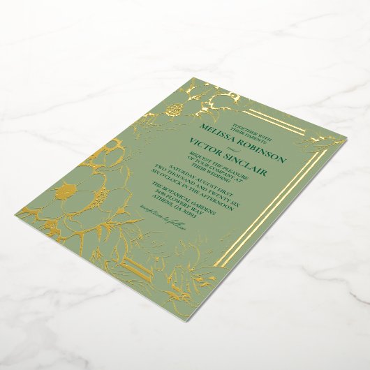 Hand getrokken Sage Green bruiloft Folie Uitnodiging (Gedraaid)