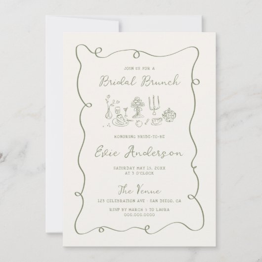 Hand getrokken salie bruids brunch kaart (Voorkant)