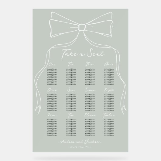 Hand getrokken salie groene bruiloft zitkaart acryl bord (Voorkant)