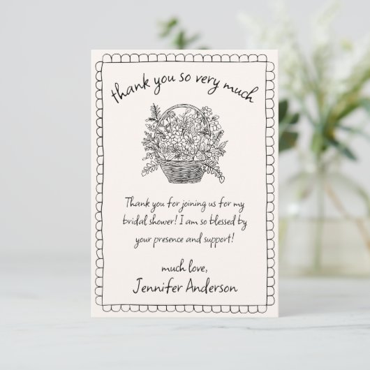 Hand getrokken Scallop Doodle Bloemenmand Bedankkaart (Staand voorkant)