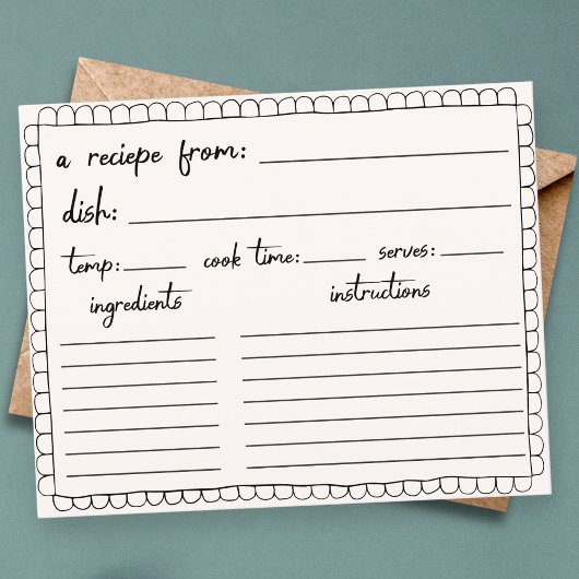 Hand getrokken scallop doodle douche recept kaart