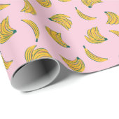 Hand getrokken schattig banaan patroon in roze ach cadeaupapier (Rol Hoek)