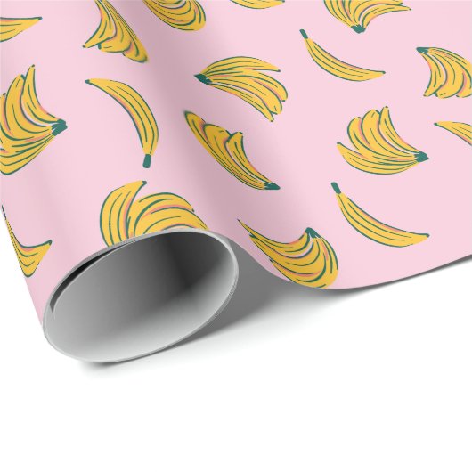 Hand getrokken schattig banaan patroon in roze ach cadeaupapier (Rol Hoek)