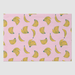 Hand getrokken schattig banaan patroon in roze ach tissuepapier