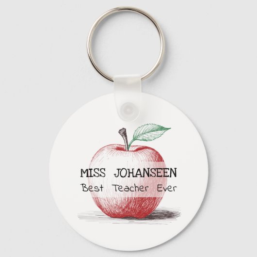 Hand getrokken Schattige & Fun Red Apple Beste Ler Sleutelhanger (Voorkant)