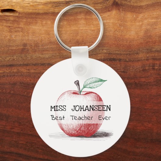 Hand getrokken Schattige & Fun Red Apple Beste Ler Sleutelhanger (Voorkant)