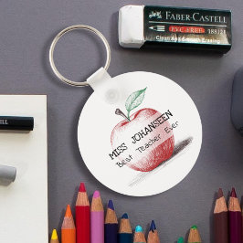 Hand getrokken Schattige & Fun Red Apple Beste Ler Sleutelhanger