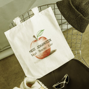 Hand getrokken Schattige & Fun Red Apple Beste Ler Tote Bag