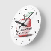 Hand getrokken Schattige & Fun Red Apple Teacher C Ronde Klok (Hoek)