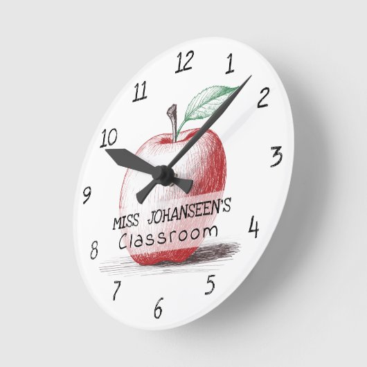 Hand getrokken Schattige & Fun Red Apple Teacher C Ronde Klok (Hoek)