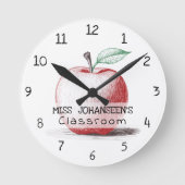Hand getrokken Schattige & Fun Red Apple Teacher C Ronde Klok (Voorkant)
