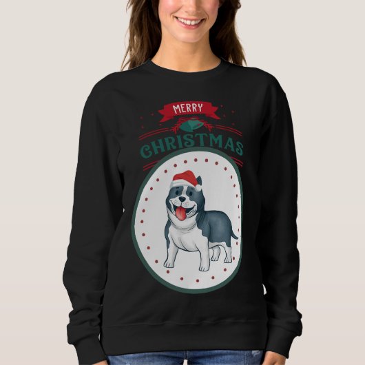 Hand getrokken Schattigee Pitbull met Santa Hat Me Trui (Voorkant)