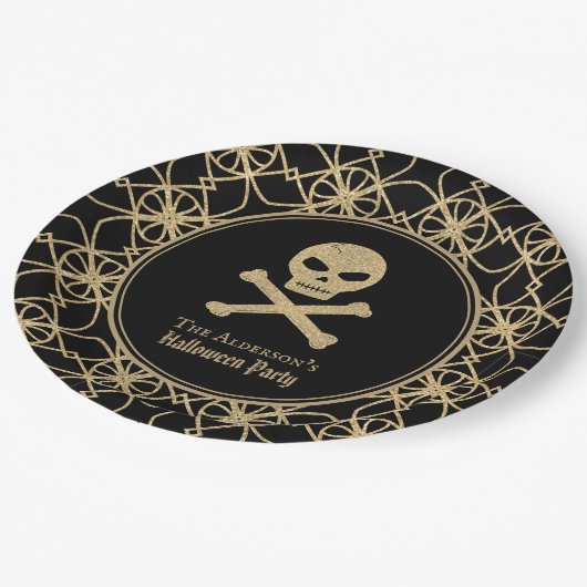 Hand getrokken schedel goud glitter Halloween Part Papieren Bordje (Gekanteld)