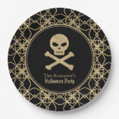 Hand getrokken schedel goud glitter Halloween Part Papieren Bordje (Voorkant)