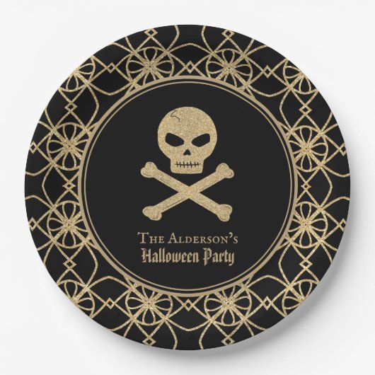 Hand getrokken schedel goud glitter Halloween Part Papieren Bordje (Voorkant)