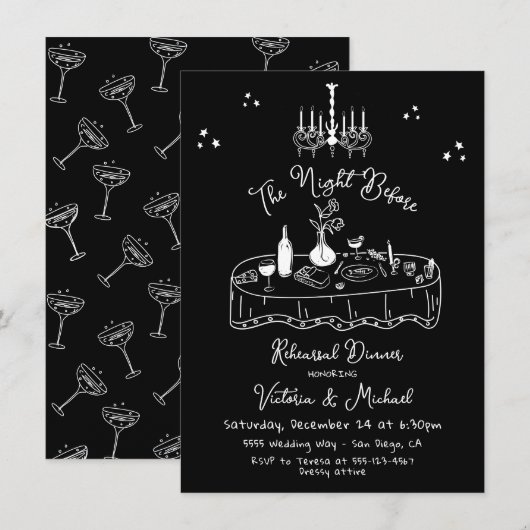 Hand getrokken schets avond voor repetitie diner kaart (Voorkant / Achterkant)