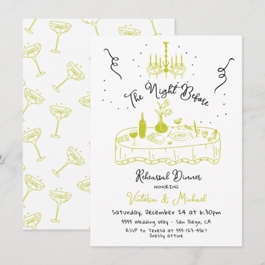 Hand getrokken schets de avond voor repetitie dine kaart (Voorkant / Achterkant)