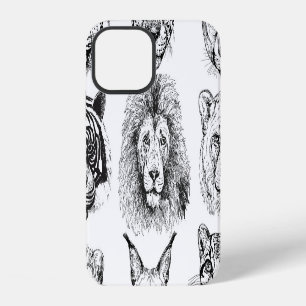 Hand getrokken schets dierlijke portretten iPhone 12 hoesje