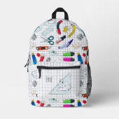 Hand getrokken schoolbenodigdheden bedrukte rugzak (Voorkant)