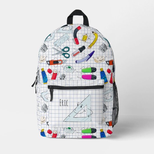 Hand getrokken schoolbenodigdheden bedrukte rugzak (Voorkant)