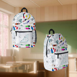 Hand getrokken schoolbenodigdheden bedrukte rugzak