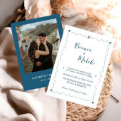 Hand getrokken Scribble blauwe illustratie Bruilof Kaart