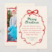 Hand getrokken Scribble Bow Lijst Kerstfoto Feestdagenkaart (Voorkant / Achterkant)