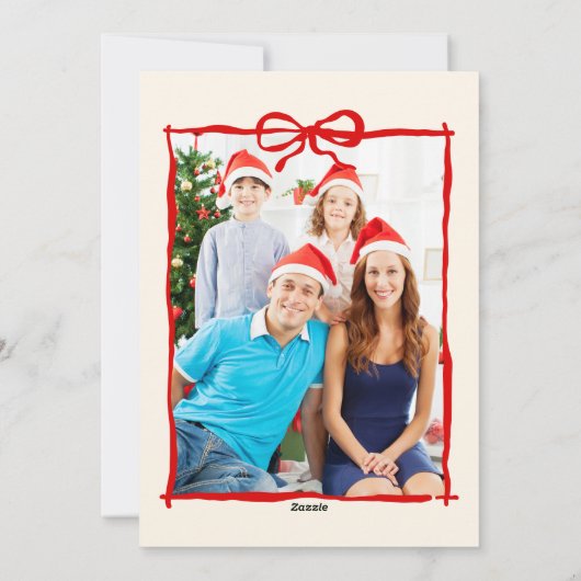 Hand getrokken Scribble Bow Lijst Kerstfoto Feestdagenkaart (Achterkant)