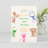 Hand getrokken Scribble Cocktail Verjaardag uitnod Kaart (Staand voorkant)