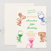 Hand getrokken Scribble Cocktail Verjaardag uitnod Kaart (Voorkant / Achterkant)