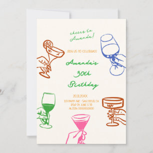 Hand getrokken Scribble Cocktail Verjaardag uitnod Kaart