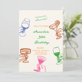 Hand getrokken Scribble Cocktail Verjaardag uitnod Kaart (Staand voorkant)
