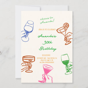 Hand getrokken Scribble Cocktail Verjaardag uitnod Kaart