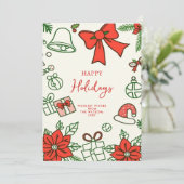 Hand getrokken Scribble Doodle Kerstmis Feestdagenkaart (Staand voorkant)