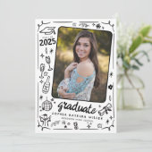 Hand getrokken Scribble Zwart Wit Foto Afstuderen Aankondiging (Staand voorkant)