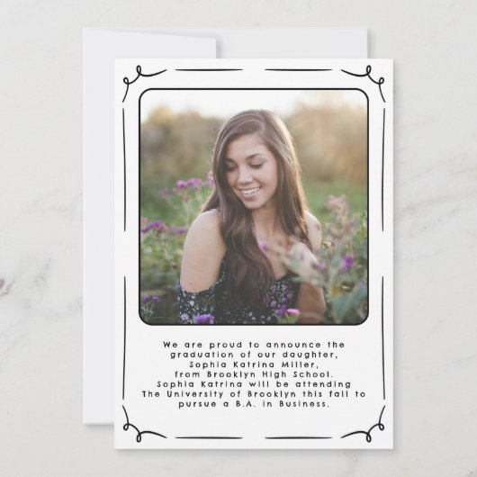 Hand getrokken Scribble Zwart Wit Foto Afstuderen Aankondiging (Achterkant)