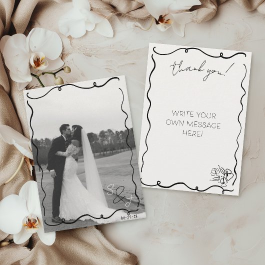 Hand getrokken Scribble Zwart & Wit Foto bruiloft Bedankkaart