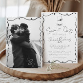 Hand getrokken Scribble Zwart & Wit Foto bruiloft Save The Date