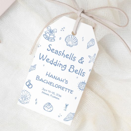 Hand getrokken Seashells Bells Bachelorette gunst Cadeaulabel