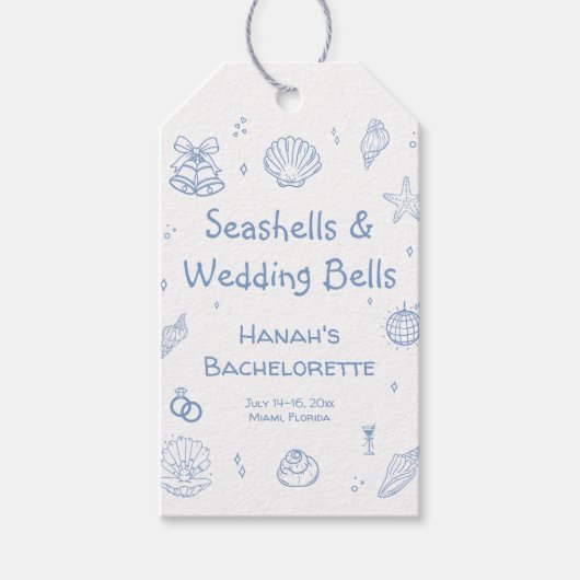 Hand getrokken Seashells Bells Bachelorette gunst Cadeaulabel (Voorkant)