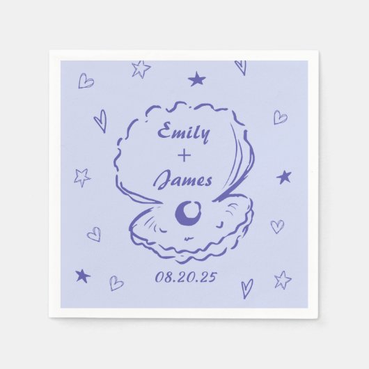 Hand getrokken Shell Beach Oceaan bruiloft servett Servet (Voorkant)