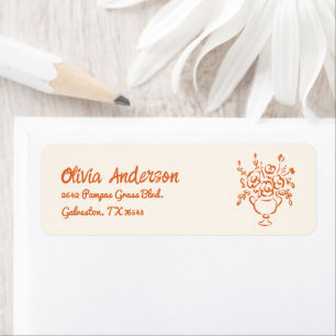 Hand getrokken Sinaasappel Bloemen Boeket Baby sho Etiket